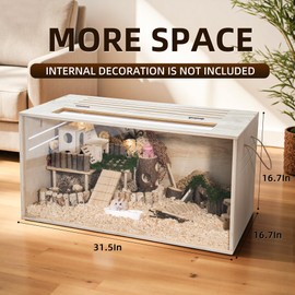 Hamster Cage Chewproof, 32" Wooden Guinea Pig Cage for Small Animals, Openable Top with Easy View Acrylic Panels for Hamster, Rabbit, Guinea Pig, Hedgehog(32" L x 15.7" W x 15.7" H)