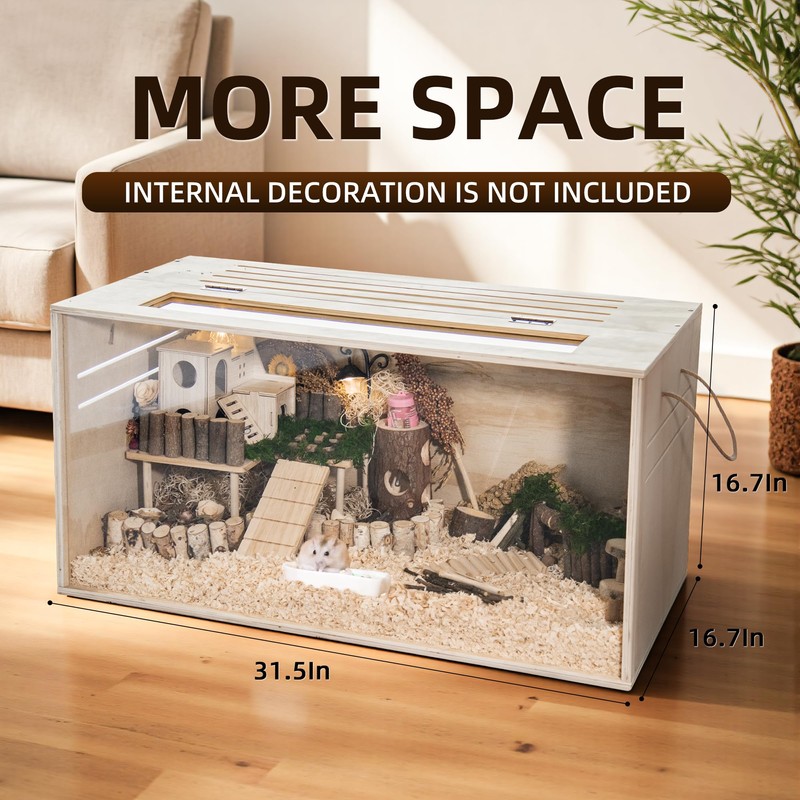 Hamster Cage Chewproof, 32" Wooden Guinea Pig Cage for Small