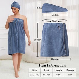 GOSCHE Towel Wrap for Women Plus Size (XXL-XXXXL), Spa Shower Towel Wrap, Wearable Bath Wrap with Hair Towel Wrap, Oversized Towel, Dark Blue