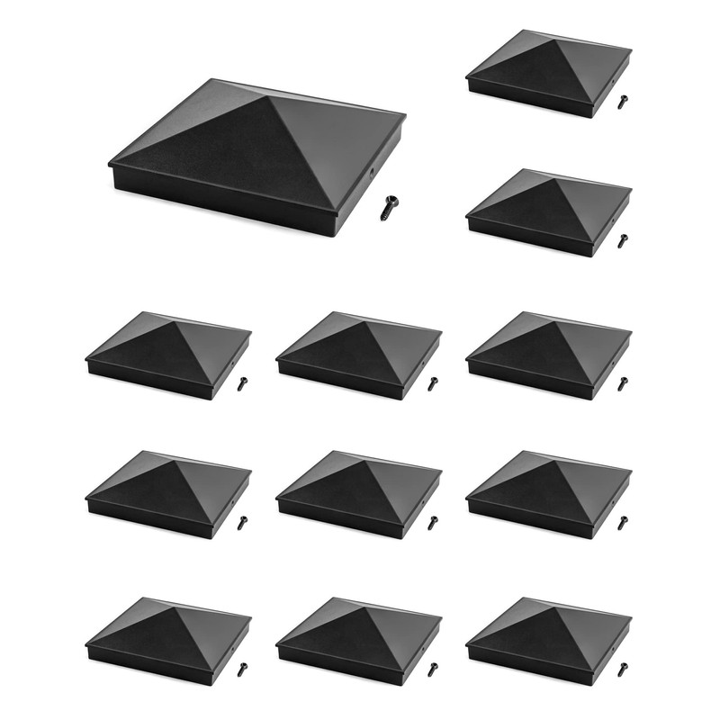 QWORK Aluminum Post Cap Covers, 12 Pack Black Pyramid Deck