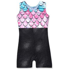 XiaoMoSha Gymnastics Leotards for Girls Dance Unitards Ribbon Sparkle Sleeveless for Kids (7-8 Years, Mermaid Pink)