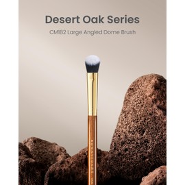 Desert Oak Series Precision Angled Dome Highlight Brush - Small Nylon Bristles for Targeted Cream/Liquid Highlighter, Under-Eye, Nose Bridge & Detail Work, Bubinga Handle & Brass Ferrule (CM 182)