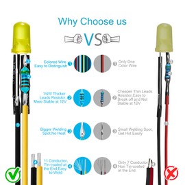 CHANZON 20 pcs Pre-Wired 5mm Yellow LED Diode Lights (Round Diffused Frosted Lens DC 12V) with 680 ohms 1/4W Resistor and 24awg Wire Indicator Light Emitting Diodes Lighting 5mmled