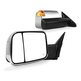 SCITOO Towing Mirrors fit 2009-2017 For Dodge For Ram 1500 2010-2017 For Ram 2500 3500 with Power Heated Turn Signal Puddle Light (Chrome)