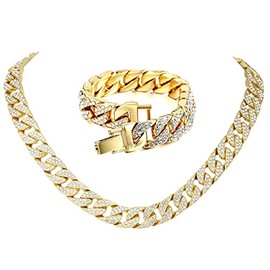 Charles Raymond Men’s Iced Out Hip-Hop One Tone Bling Bling Rappers Cuban Link Chain Choker Necklace - CRN2020 (Gold, No Ring, 20.0)