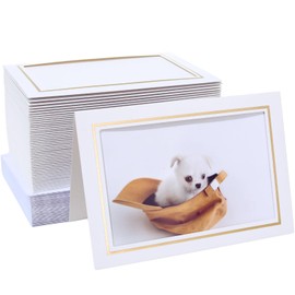 Litpoetic 100 Sets 4x6 Photo Frame Cards with Envelopes,Cardboard Photo Card Holder and Envelopes,Paper Picture Frame Photo Insert Notecards for Wedding, Graduation, Classroom(Gold Border)