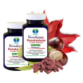 Rosskastanie Venen Fit + Weinlaub 240 (2x120) Kapseln "bei Wasser in den BEINEN" müden, geschwollenen, erschöpften, schweren Beinen [OHNE Zusatzstoffe] 27337-2