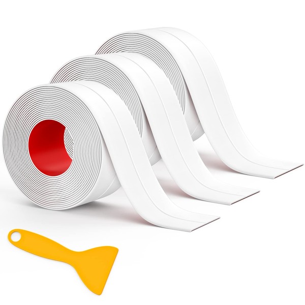 Fixmend Caulk Tape, 3 Roll Self Adhesive Caulk Strip Waterproof,
