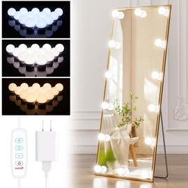 Brightown (Exculding Mirror )Brightown LED Vanity Lights Strip Kit with 14 Dimmable Light Bulbs for Full Body Length Makeup Mirror, Wall Mirror, Plug in Vanity Mirror Lights with Power Supply, 3 Color Modes