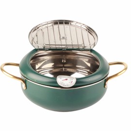 Deep Fryer Pan, Japanese Frying Pot with Thermometer, Stainless Steel oil level Display Tempura Frying Pot With Cold Touch Handle, for Induction Cooker