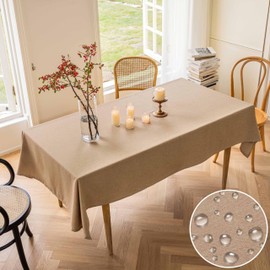 Home Brilliant Tablecloth Wipe Clean for Rectangle Table, Outdoor Decorations Hard-Wearing Spill Proof Faux Linen Table Cloth Cafe Restaurant Buffet Tabletop Decoration, Linen, 140CM x 218CM