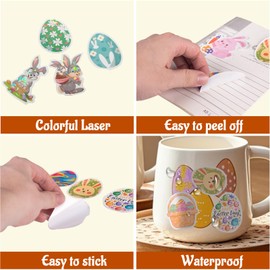 Muswarm 100 PCS Easter Stickers Bulk, Laser Colorful Waterproof Stickers for Kids, Eggs, Cards, Gifts, Stuffers, Decorations