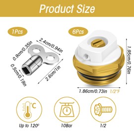 6 Stück Heizkörper Entlüftungsventile, 1/2 Zoll Messing Heizung Entwässerungsventil mit Entlüftungsschlüssel Entlüftungsstopfen Manuell Heizungsventil Entlüfter Heizung