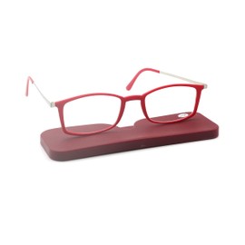 COVESATO Lightweight thin Square Reading Glasses Slim Mini Pocket Readers for Women Men with Portable Case (Red,1.50)