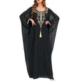 Women Kaftan Dress Dubai Abaya Dress Casual Moroccan Kaftan Gown Eid Clothes Applique Embroidery Moroccan Dubai Kaftans Farasha Abaya Dress Very Fancy Long Gown Long Maxi Formal Bridesmaid Dress Black