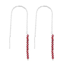 Natural Red Garnet Earrings, Dainty Threader Pair, Gemstone Beads, Birthstone Crystal, Gift for Women, Chakra Energy Healing Jewelry in Silver Plated, Valentine Day Gift (Red Garnet)