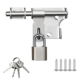 Sayayo Slide Bolt Latch Lock 4 Inch Heavy Duty Stainless Steel Barrel Bolt Latch Include Padlock, Thickened Sliding Door Lock Latch with Padlock for Wooden Gates Garden Shed Locks Brushed