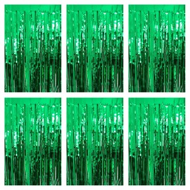 Green Foil Fringe Curtain 3.3×8.3FT 6 Packs, Metallic Tinsel Curtains Party Streamers for Birthday Graduation Baby Shower Decoration (6pcs,3.3FT×8.3FT, Green)