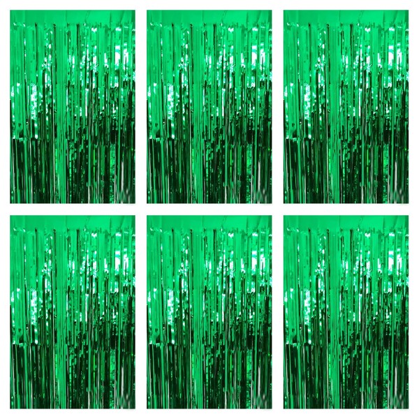 Green Foil Fringe Curtain 3.3×8.3FT 6 Packs, Metallic Tinsel Curtains