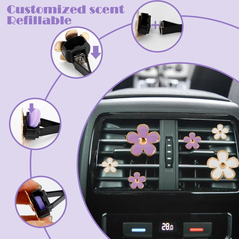 8Pcs Daisy Flower Air Vent Clips for Car, Handmade Car