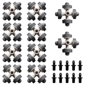 VooGenzek 10 PCS 4-Way Atomizing Nozzle, Plastic Cross Irrigation Nozzle, Gardening Greenhouse Atomizing Micro Nozzle, Cross Irrigation Sprinkler Nozzle with Barbed Connector, for Garden, Dark Gray