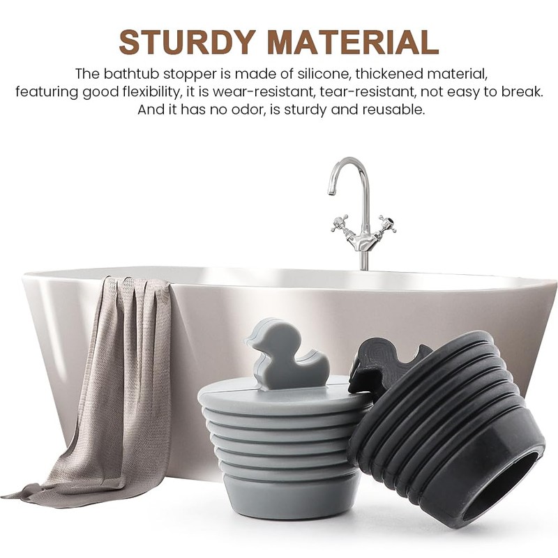 Bathtub Stopper, 2Pcs Silicone Tub Drain Plug with Cute Duck