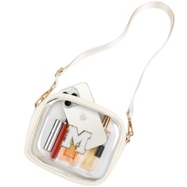 TEBIEKOY Clear Purses for Women Stadium Crossbody Small Clear Bag Stadium Approved Clear Crossbody Bags for Teen Girl Sport Games Concerts(M,Off-White)