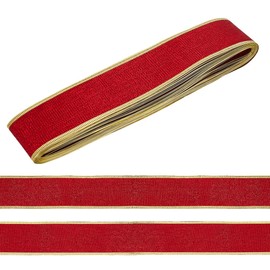 MAYJOYDIY 10 m Dark Red Satin Ribbon with Wire, 50 mm Wide, Christmas Decorative Ribbon, Gold Edge, Gift Wrapping, Wreaths, Tree Decoration, Crafts, Bow Making