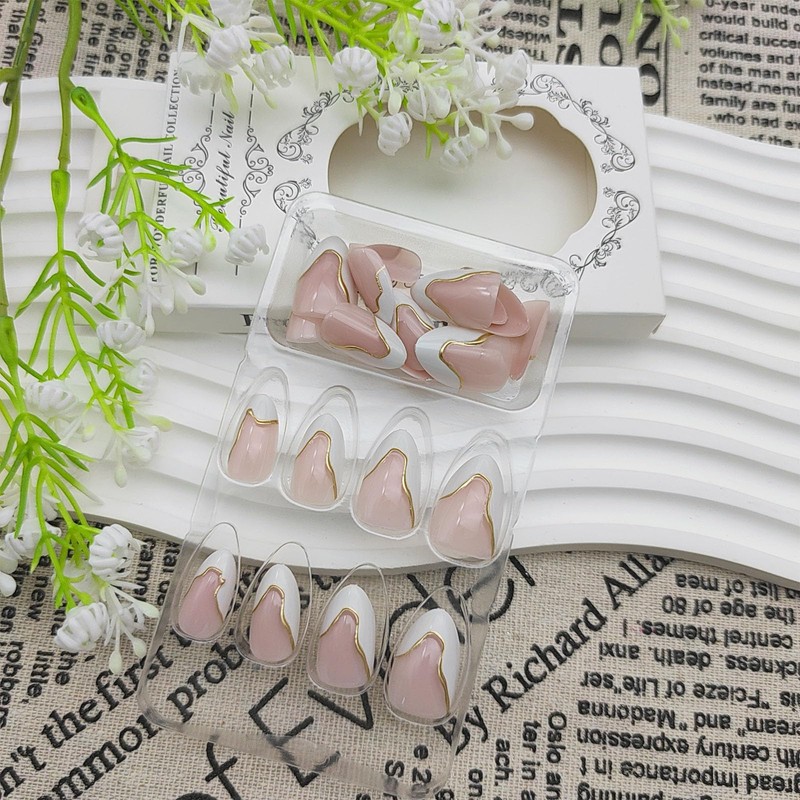 Press on Nails Short Almond Fake Nails White French Tip