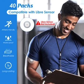 YOUSHARES Sensor Patches for Freestyle Libre 1 & 2 Plasters 40 Packs-Waterproof Freestyle Libre 1 & 2 Sensor Covers Continuous Glucose Monitor Patch(Transparent)