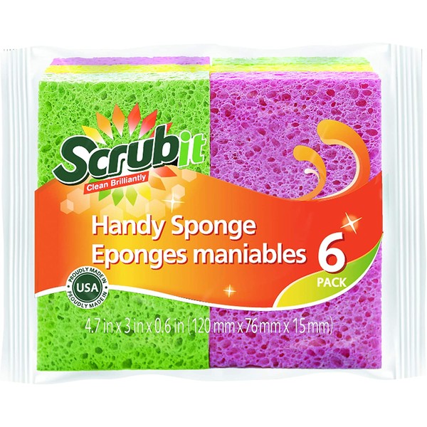 SCRUBIT Cellulose Scrub Sponge - Kitchen Cleaning Sponges for Dishes ,Pans ,Pots & More- 6 Pack Dishwashing Sponges - Colors May Vary