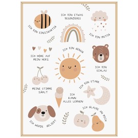 Affirmation Poster for Children, DIN A3, Poster Positive Beliefs for Children's Room, Poster Affirmation Gift for Birth, Christening, Children's Birthday Party (Sunshine & Happiness, DIN A3, Unframed)