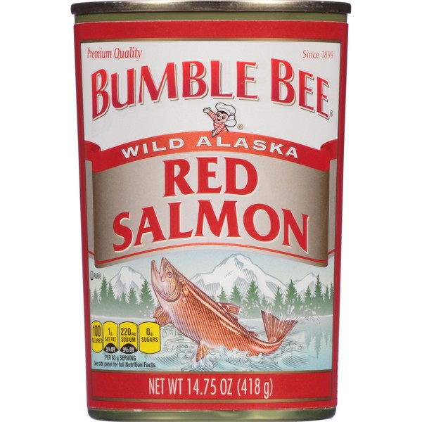 BUMBLE BEE Wild Alaska Red Salmon, 14.75 Ounce Can, Ready to Eat Canned Salmon, High Protein, Keto Food, Keto Snack, Gluten Free, Paleo Food, Low Carb Snacks, Canned Food