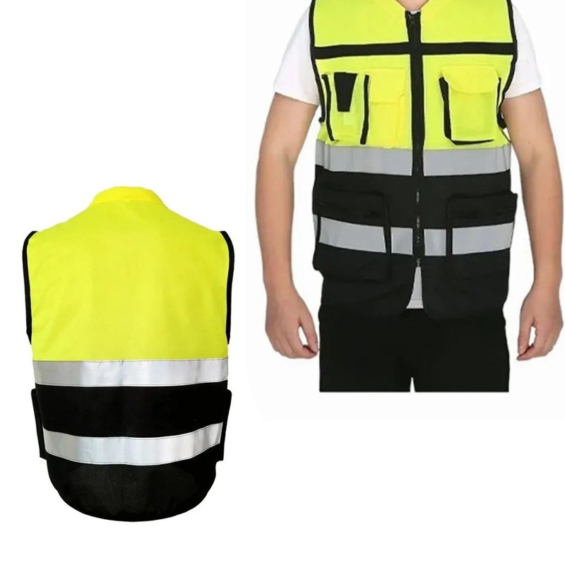 Reflective Safety Vest High Visibility Zipper Front Soft Collar Security
