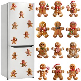 Christmas Fridge Magnets, 12Pcs Cute Christmas Refrigerator Magnets with Gingerbread Man Holly Designs, Funny Photo Frame Magnet for Fridge Home Kitchen Party Decorations
