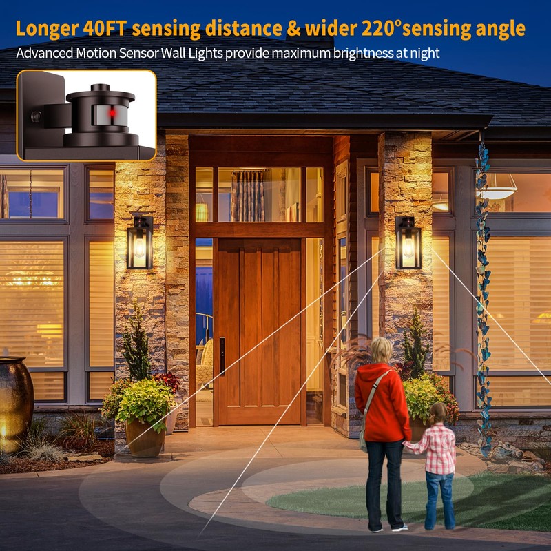 TOBUSA 2-Pack Motion Sensor Outdoor Wall Lights, Waterproof Dusk to