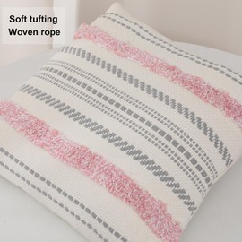 MissOwl Set of 2 Boho Tufted Throw Pillow Covers Modern Farmhouse Garden Decorative Pillowcase Cushion Cover for Couch Sofa Bed Living Room 18x18