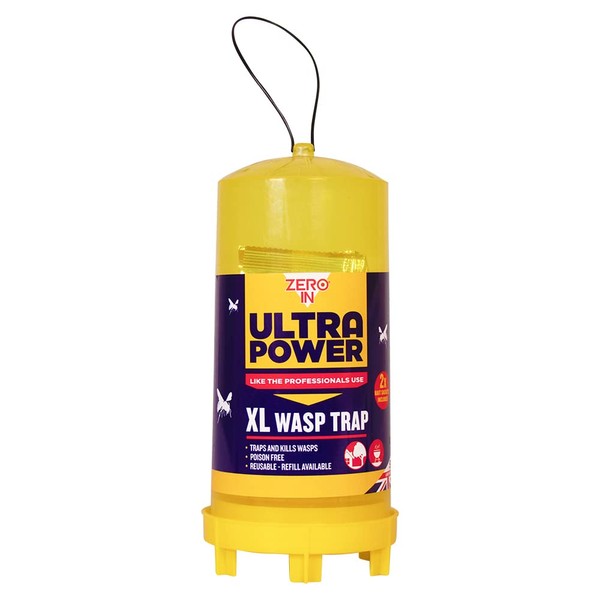Zero In Ultra Power Ready-Baited XL Wasp Trap. Reusable, Durable, Outdoor Use, Safe Empty, Poison-Free
