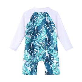 Ghteas Newborn Swimsuit Boy Baby Boy Rashguard Swimsuit Kids Long Sleeve Full Zip Bathing Suits Baby Boy Swim White Leaves 0-3 3-6 Month Swimsuit Boy