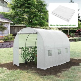 Outsunny 9.8' x 6.6' x 6.6' Plastic Greenhouse Cover Replacement, Heavy Duty Waterproof Tarp for Hoop House, Sheeting with 6 Windows, Door & Reinforcement Grid, White