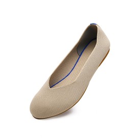 Women's Ballet Flat Dressy Casual Knit Shoes Round Toe Women Mesh Flats Khaki