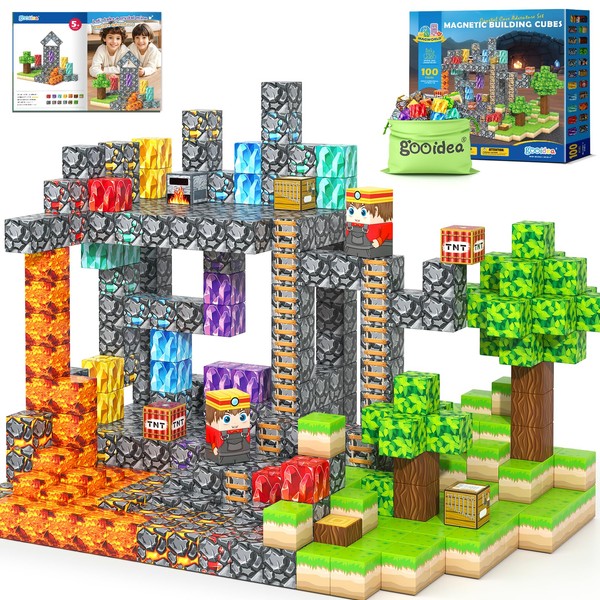 100PCS Magnetic Blocks Kids Magnet Toys Crystal Mine Cave Inspired