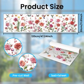 ANATTASOUL Stickers Window, Double Sided Wildflowers and Hummingbirds Window Clings, PVC Static Window Stickers, Anti-Collision Glass Window Doors Stickers for Office School Home Party Decoration