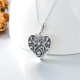 SOULMEET Heart Daisy Locket Necklace That Holds 2 Pictures Silver Expression of Thanks Jewelry Gift Photo Locket (Locket only)