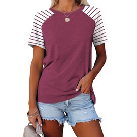 Womens Shirts Summer Short Sleeve Raglan Dressy Tops Wine S