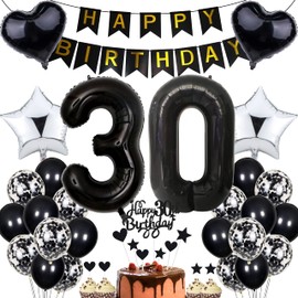 Jrzyhi Luftballon 30. Geburtstag Dekoration,Party Deko Schwarz Tortendeko Geburtstag 30 Jahre Männer,30 Geburtstag Frauen Männer,Tortendeko 30. Geburtstag Mann Frauen,Geburtstagsdeko 30 Jahre Frauen