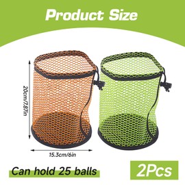 2 PCS Golf Ball Bag, Golf Ball Storage Bags with Drawstring Cord Lock Closure Each Hold 25 Balls, Nylon Mesh Accessories Pouch for Men, for Courses, Shcool, Training, Camping (Orange, Green)