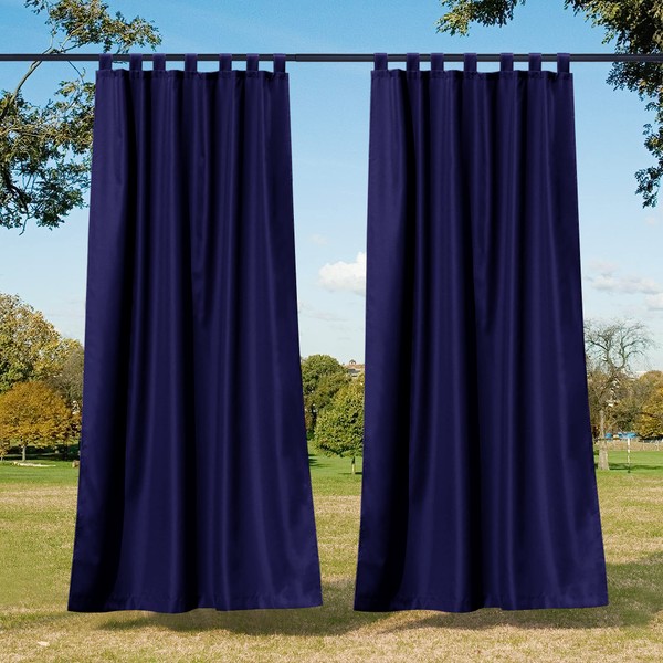 NICETOWN 2 Panels Outdoor Curtains for Patio Waterproof, Thermal Insulated Tab Top Cabana & Porch Indoor Outdoor Drapes Extra Long for Keeping Privacy & Warm, W55 x L108, Navy Blue