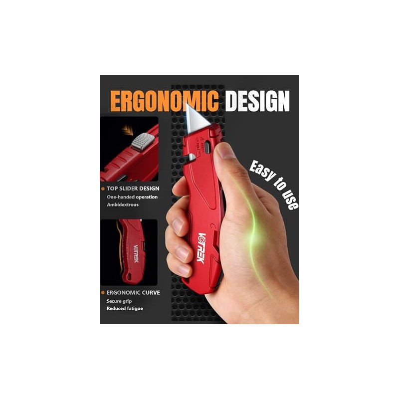 VOTREK® Box Cutter Retractable| Metal Utility Knife Set【Built-In Storage】 Tool-Free