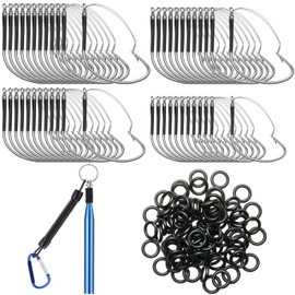 201 Pcs Wacky Worm Tool, 100 Pcs Weedless Rig Fishing Hooks with 100 Piece Silicone O Rings and 1 Piece Wacky Tool with Lanyard for Neko Rig Plastic or Rubber Fishing Worms